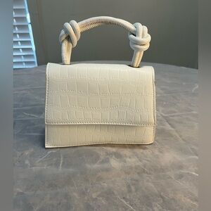 White Croc-Embossed Mini Purse with Knot Handle | Y2K Shoulder Bag